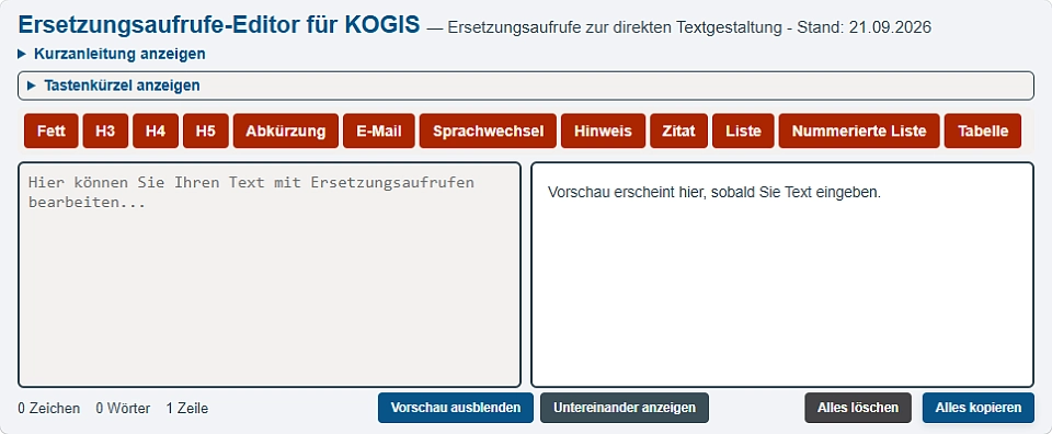 Oberfl&auml;che des KOGIS-Editors