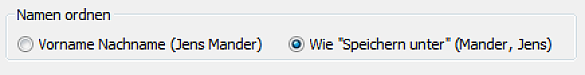 Bildschirmfoto Optionsfeld Name anordnen