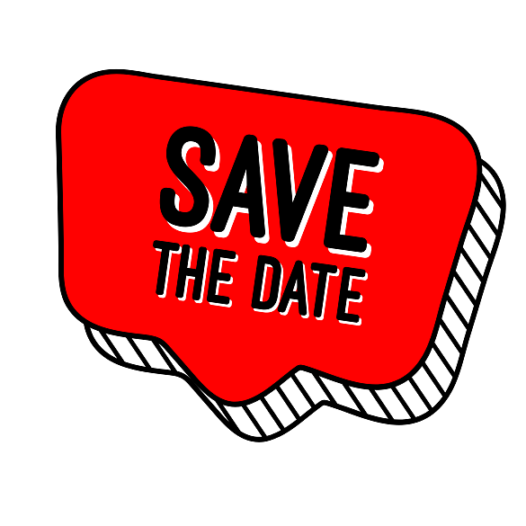 Eine Sprechblase auf der in Englischersprache steht: Save the Date.