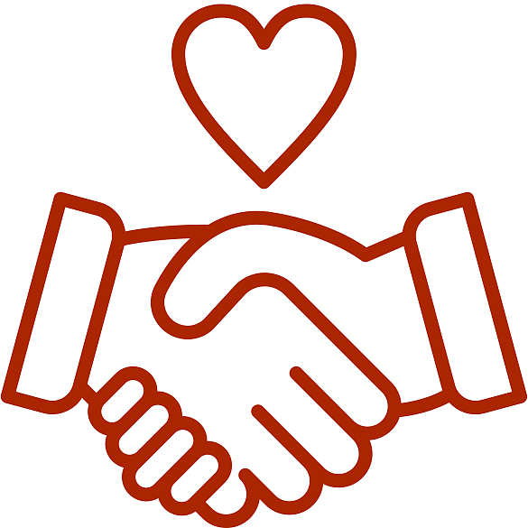 Das Bild zeigt einen Handschlag. Über den gegriffenen Händen ist ein Herz