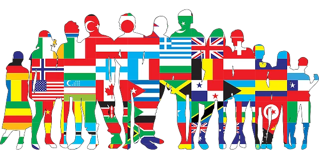 Symbolbild für Diversität. Umrisse von Menschen ausgefüllt mit verschiedenen Landesflaggen