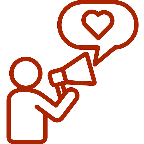 eine gezeichnete Figur spricht in ein Megaphon. Aus dem Megaphon kommt eine Sprachblase mit einem Herzen heraus