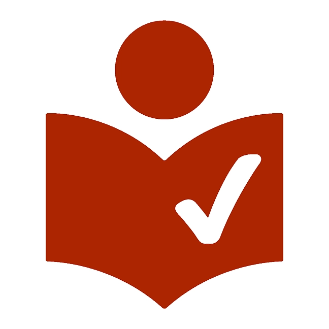 eine stark stilisierte Figur, die ein Buch vor sich hält als Symbol für Leichte Sprache