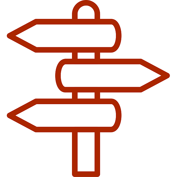 eine Zeichnung von einem Wegweiser, der in verschiedene Richtungen zeigt; die Wegweiser-Schilder sind nicht beschriftet