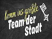 Logo für die Ausbildungskampagne mit dem Text: Komm ins größte Team der Stadt.